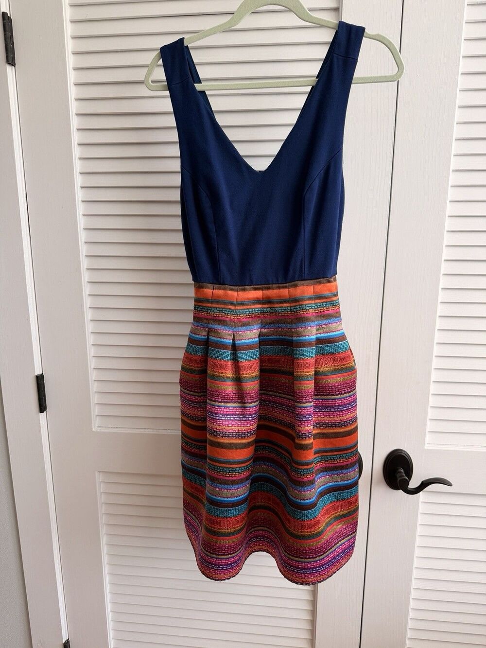 CeCe Cynthia Steffe Dress Size 4 Multicolor Stripe Fit Flare Pleated Party
